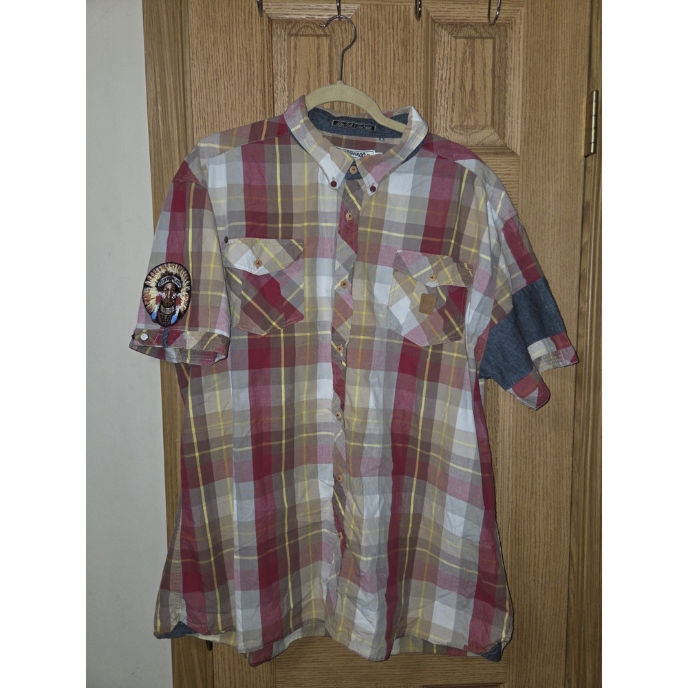 AKOO Shirt Mens 3XL Plaid Trust Embroidered Native Patch Hip Hop Streetwear